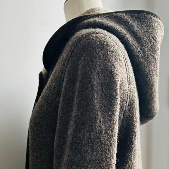 Vintage ME-JAY Taupe Brown Virgin Wool Longline Coat with Removable Hood – US 6 - Picture 5 of 13